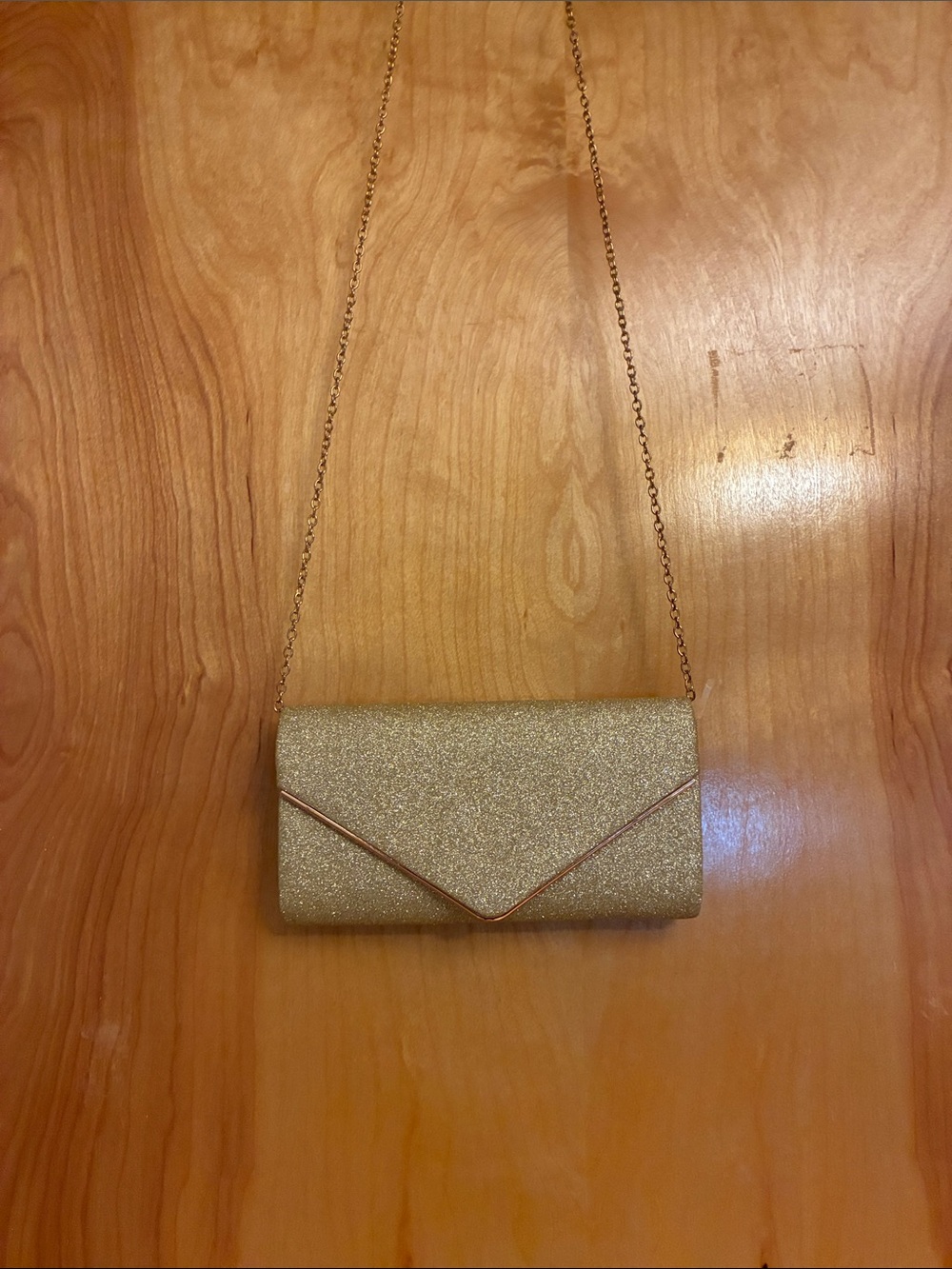 Gold Glitter Envelope Clutch with Detachable Chain Strap